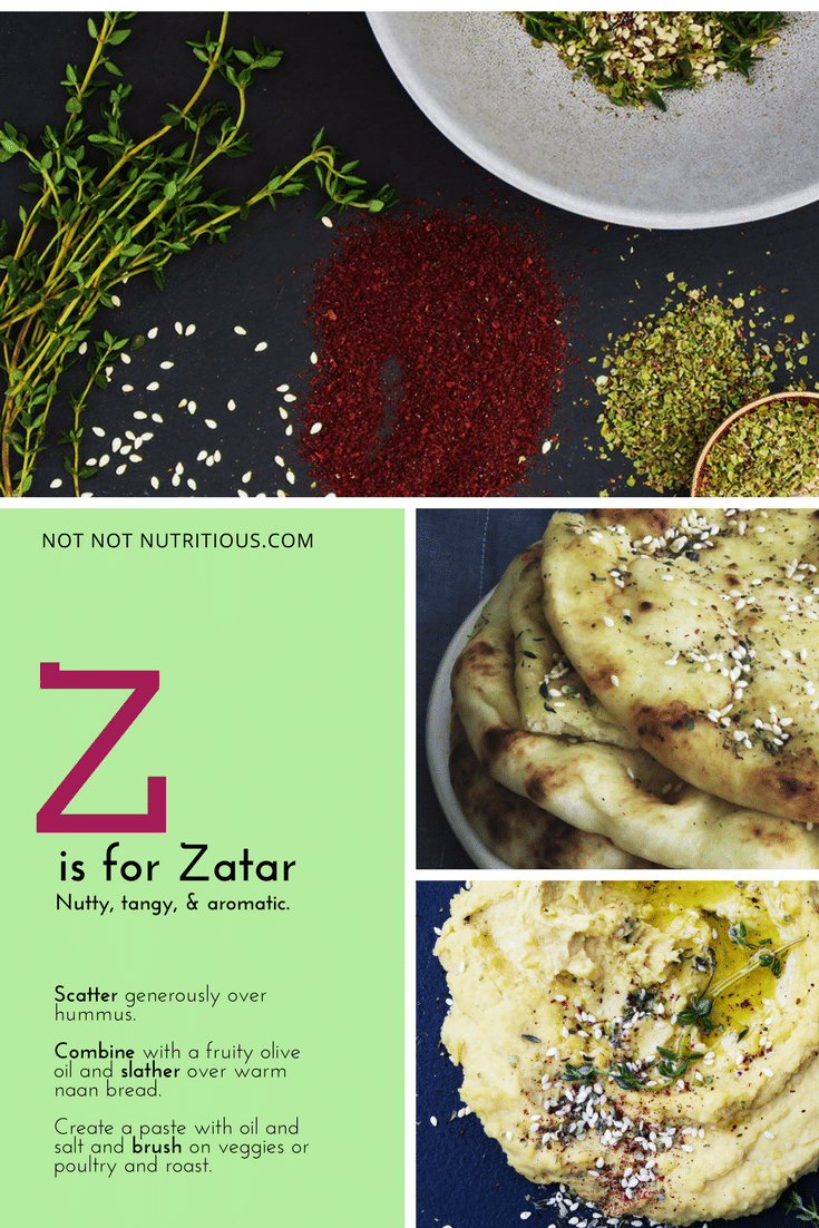 Hummus with Zatar. A Middle Eastern spice blend with thyme, marjoram, sumac, salt and sesame seeds.