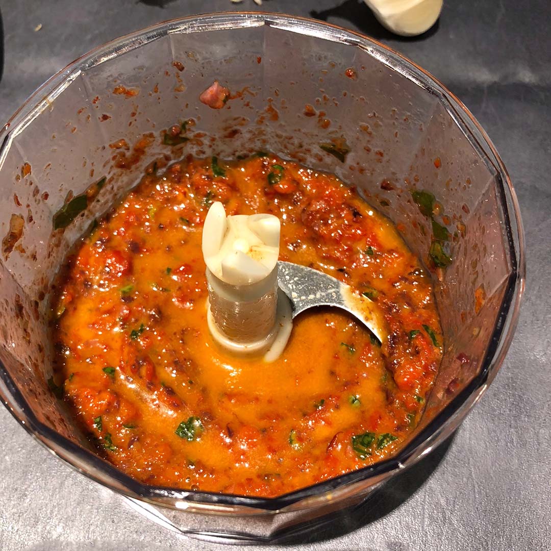Roasted Red Pepper Salad Dressing in a chopping vessel
