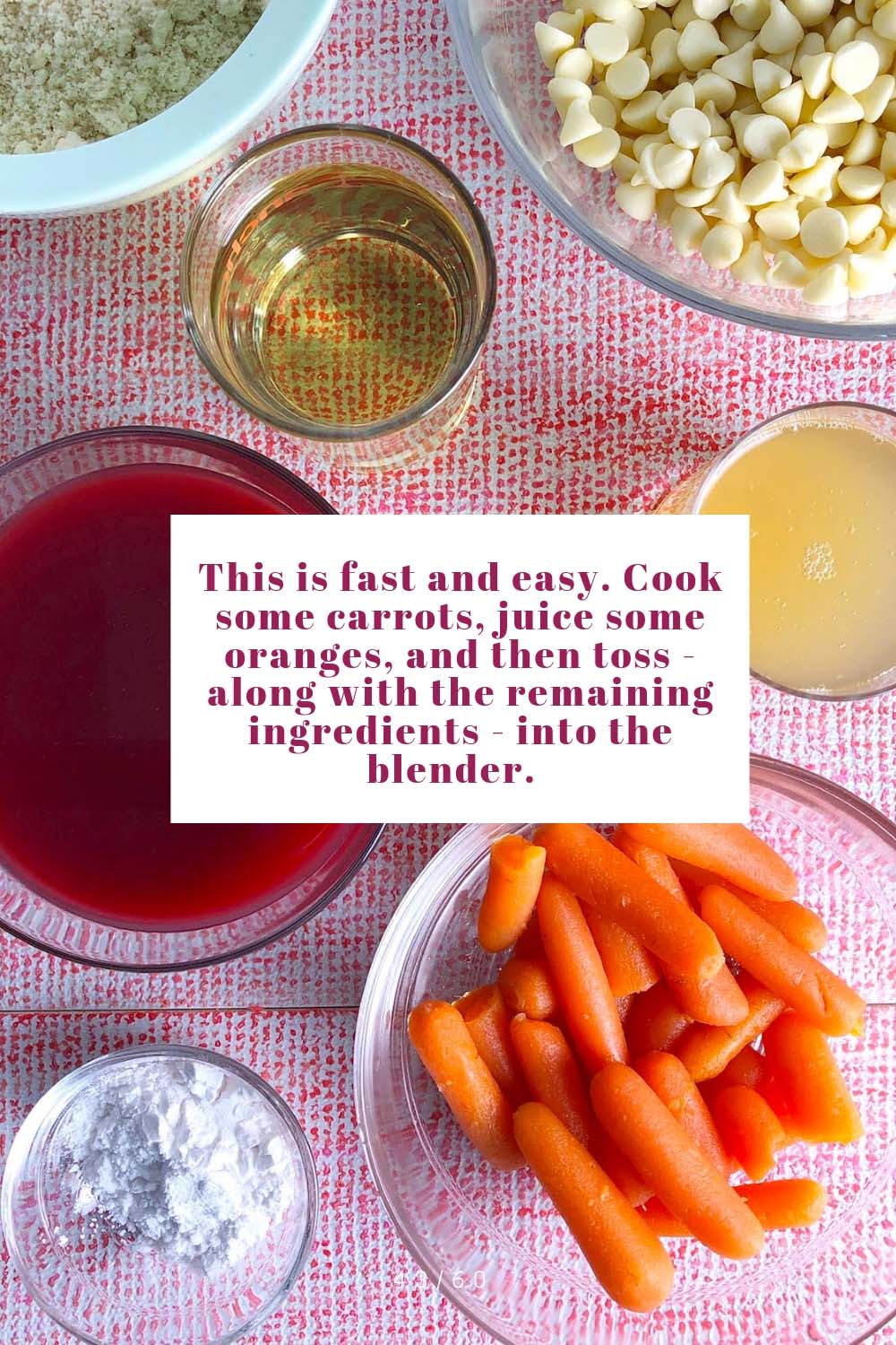 Infographic with ingredients for Blood Orange and Carrot Cheesecake