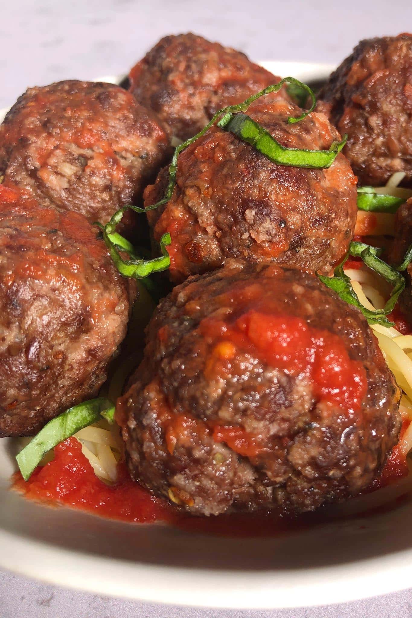 Top-down, close up view of Beyond Meat Meatballs