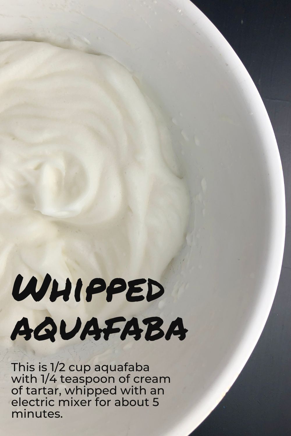 Whipped Aquafaba. When whipped with cream of tartar, aquafaba beats up like egg whites
