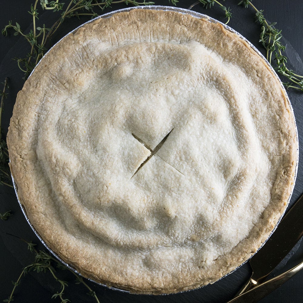 Top-down view of cooked vegetable pot pie