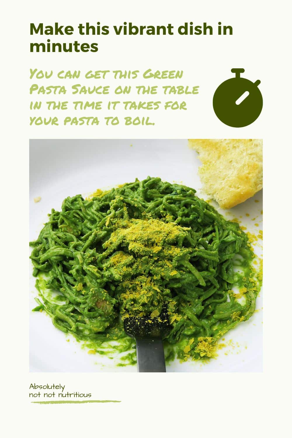 Pin for Green Pasta Sauce. Make this vibrant dish in minutes. You can get this green pasta sauce on the table in the time it takes for your pasta to boil. Close up image of spaghetti with green pasta sauce