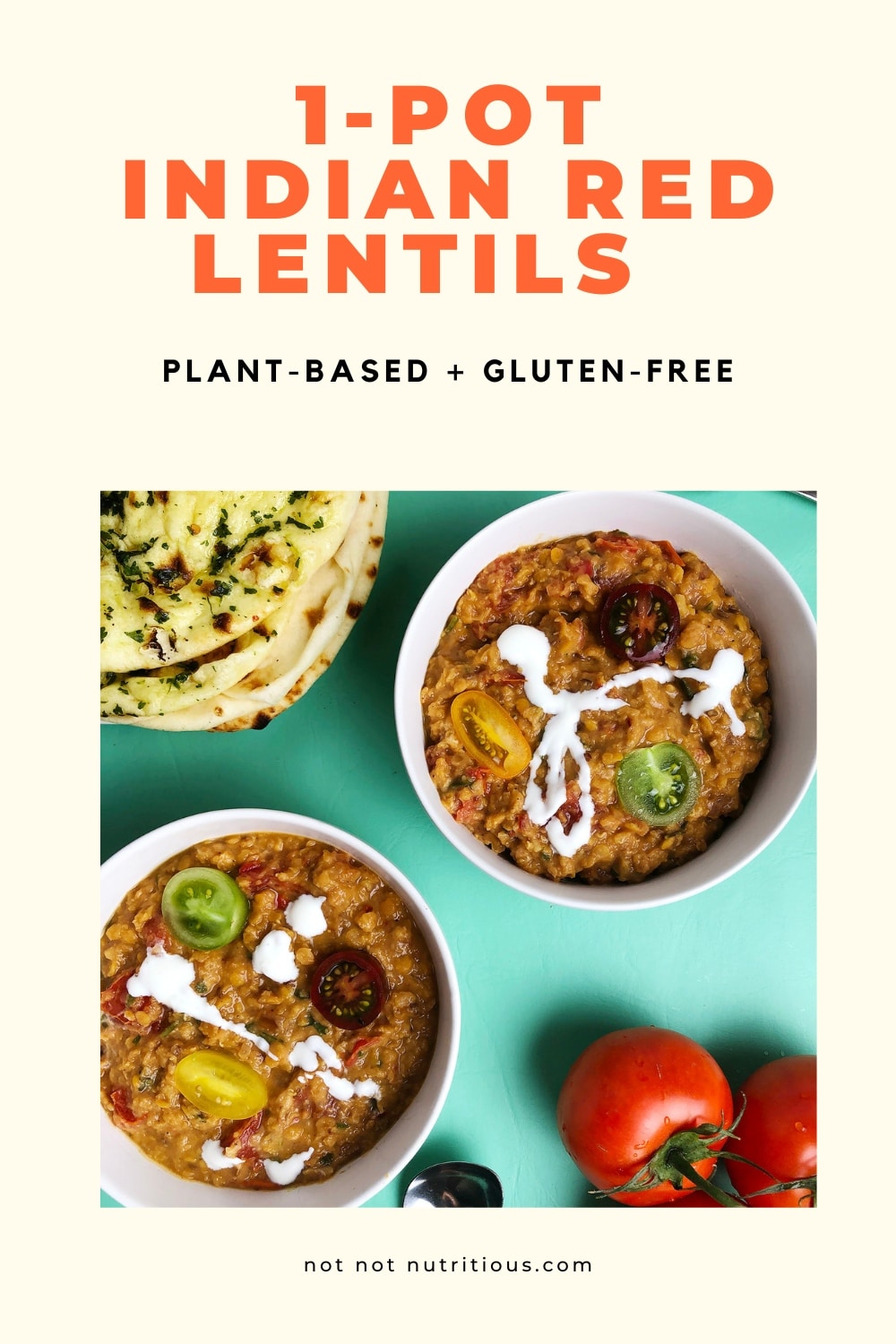 Pinterest Pin for 1-Pot Indian Red Lentils (Dal) plant-based and gluten free.