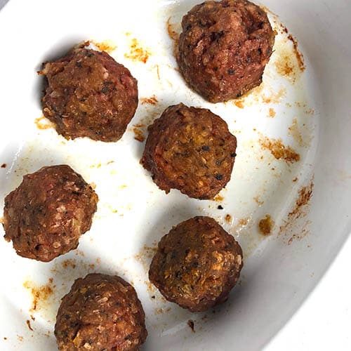 Top-down shot of baked Beyond Meat Meatballs