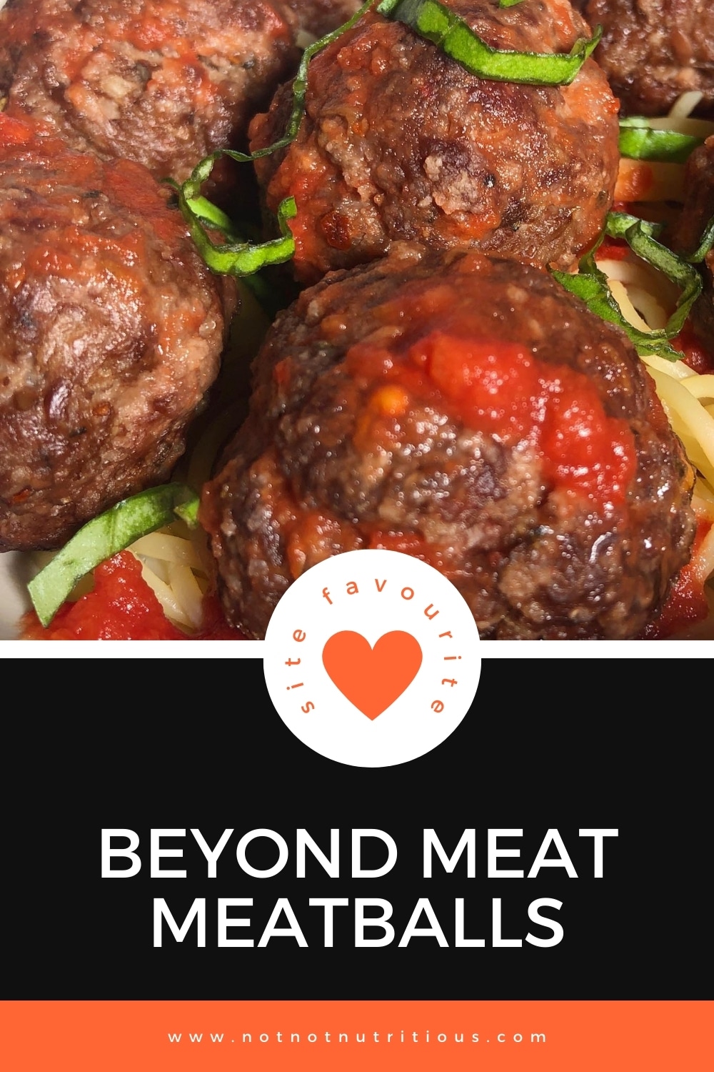 Pin for Beyond Meat Meatballs with close-up view of meatballs