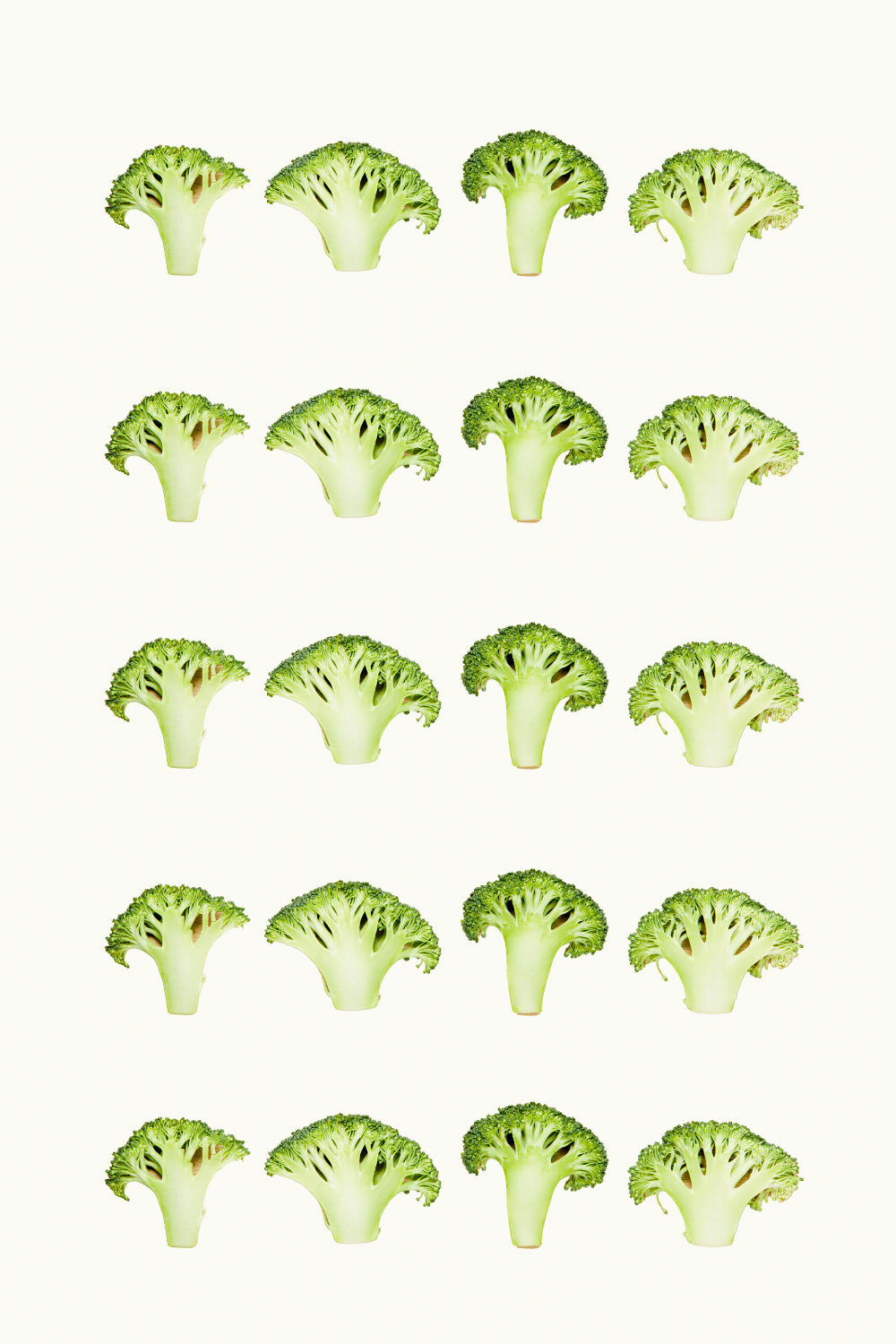 Tip showing broccoli sliced so that it has a lot of flat surfaces