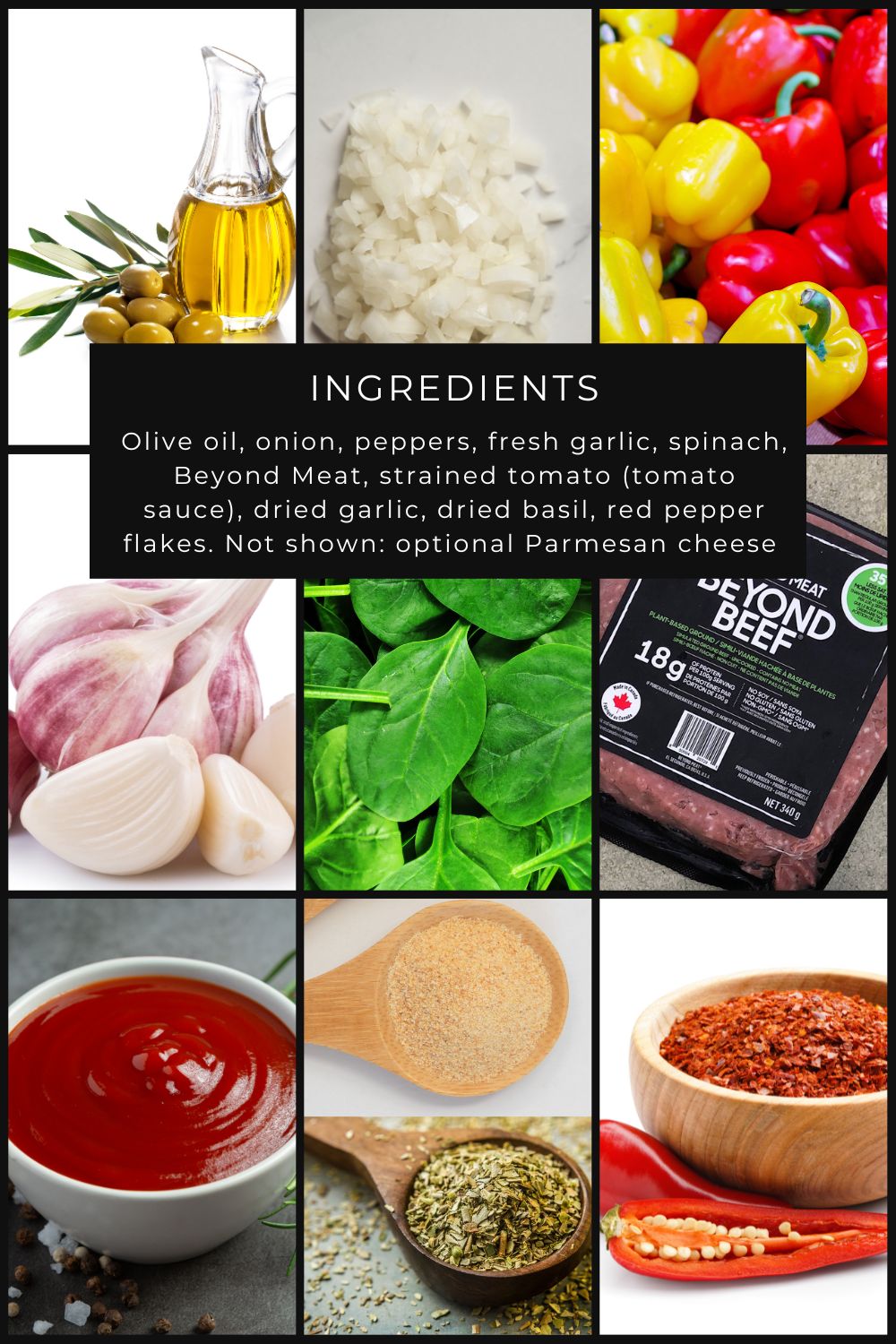 Ingredients for Beyond Meat Spaghetti Sauce