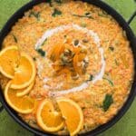 Top-down view of casserole dish with 1-Pot Spicy Coconut Lentils